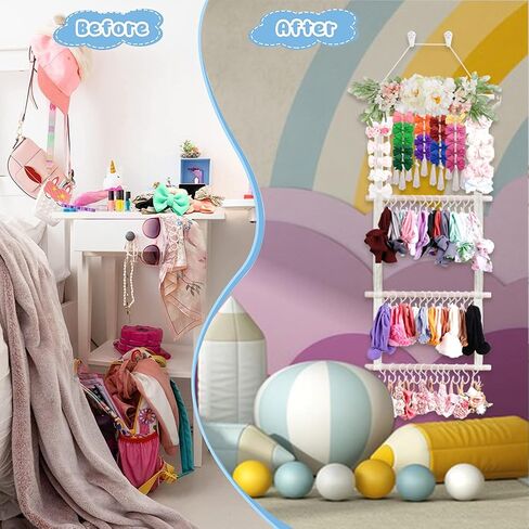 BFNAAgirl Hair Bows Holder Headband Organizer for Girls,Baby Hair Accessories Organizer Hair Clips Hanger Storage with Hooks, Wall Hanging Decor for Nursery Room in Saudi Arabia