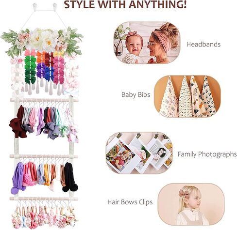 BFNAAgirl Hair Bows Holder Headband Organizer for Girls,Baby Hair Accessories Organizer Hair Clips Hanger Storage with Hooks, Wall Hanging Decor for Nursery Room in Saudi Arabia