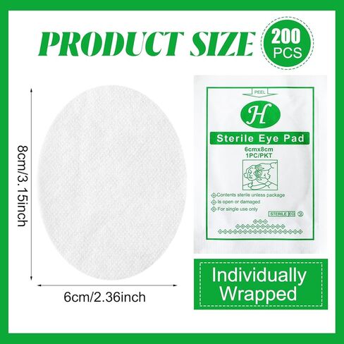 200 قطعة من وسادات العين البيضاوية من Timgle، شاش ماص، ملفوف بشكل فردي، رقعة عين طبية للإسعافات الأولية، وسادات ناعمة للعناية بالجروح، وحماية الملابس من الجروح in Kuwait