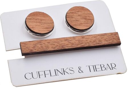 Men's Mahogany Wood Cufflinks and Tie Clip Set in Saudi Arabia