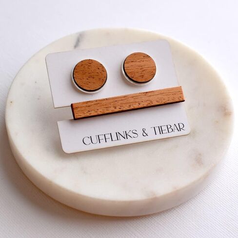 Men's Mahogany Wood Cufflinks and Tie Clip Set in Saudi Arabia