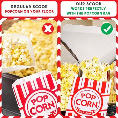 مغرفة الفشار المصنوعة من الفولاذ المقاوم للصدأ التجارية الفرنسية المقلية، مغرفة خدمة طعام قابلة للفصل بمقبضين للوجبات الخفيفة والحلويات والثلج والسلع الجافة مع حزمة حاويات الفشار القابلة لإعادة الاستخدام in Kuwait