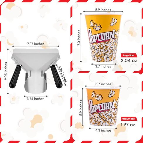 مغرفة الفشار المصنوعة من الفولاذ المقاوم للصدأ التجارية الفرنسية المقلية، مغرفة خدمة طعام قابلة للفصل بمقبضين للوجبات الخفيفة والحلويات والثلج والسلع الجافة مع حزمة حاويات الفشار القابلة لإعادة الاستخدام in Kuwait