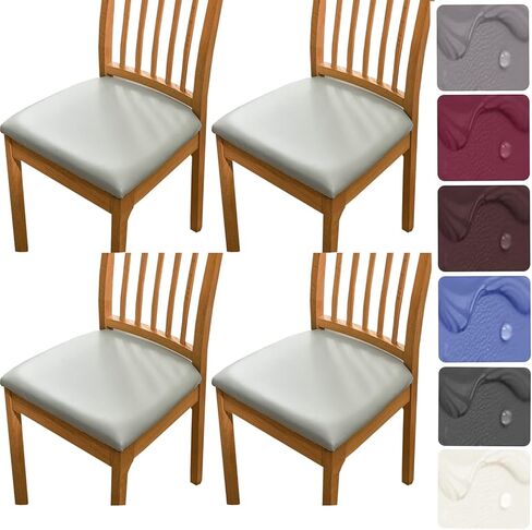 HFCNMY Seat Covers for Dining Chairs, Stretch Waterproof PU Dining Chair Seat Covers Set of 4, Removable Dining Room Chair Seat Covers Washable Kitchen Chair Seat Covers with Elastic Bands (Beige) in Saudi Arabia
