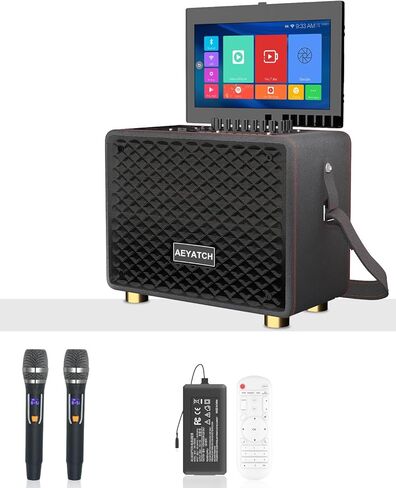 Professional Karaoke Machine with Lyrics Display Screen + 2 Wireless Microphones,Karaoke Systems with Bass/Treble Adjustmen,Built-in 14" HD Touch Screen,Supports WiFi/Bluetooth/USB/TF Card/AUX/Inpu in Kuwait