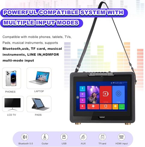 Professional Karaoke Machine with Lyrics Display Screen + 2 Wireless Microphones,Karaoke Systems with Bass/Treble Adjustmen,Built-in 14" HD Touch Screen,Supports WiFi/Bluetooth/USB/TF Card/AUX/Inpu in Kuwait