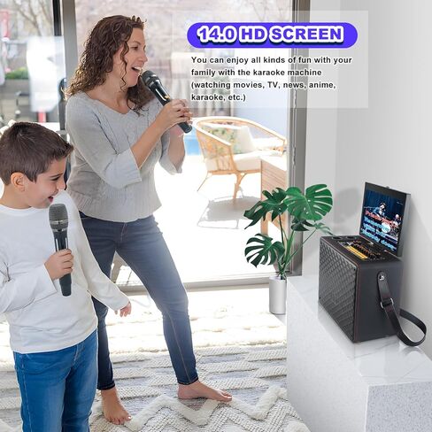 Professional Karaoke Machine with Lyrics Display Screen + 2 Wireless Microphones,Karaoke Systems with Bass/Treble Adjustmen,Built-in 14" HD Touch Screen,Supports WiFi/Bluetooth/USB/TF Card/AUX/Inpu in Kuwait