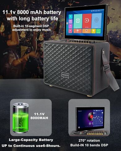 Professional Karaoke Machine with Lyrics Display Screen + 2 Wireless Microphones,Karaoke Systems with Bass/Treble Adjustmen,Built-in 14" HD Touch Screen,Supports WiFi/Bluetooth/USB/TF Card/AUX/Inpu in Kuwait