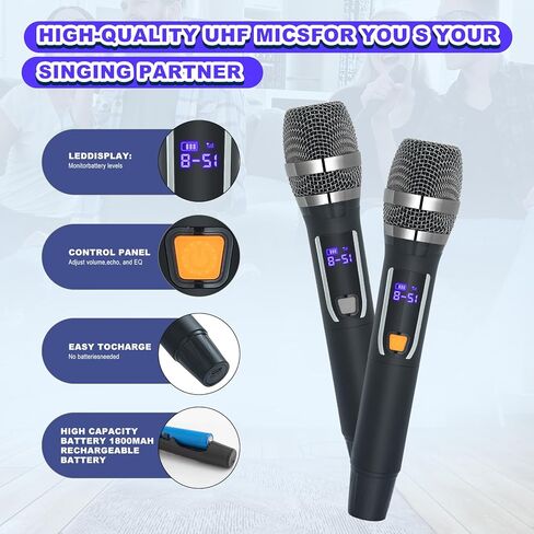 Professional Karaoke Machine with Lyrics Display Screen + 2 Wireless Microphones,Karaoke Systems with Bass/Treble Adjustmen,Built-in 14" HD Touch Screen,Supports WiFi/Bluetooth/USB/TF Card/AUX/Inpu in Kuwait