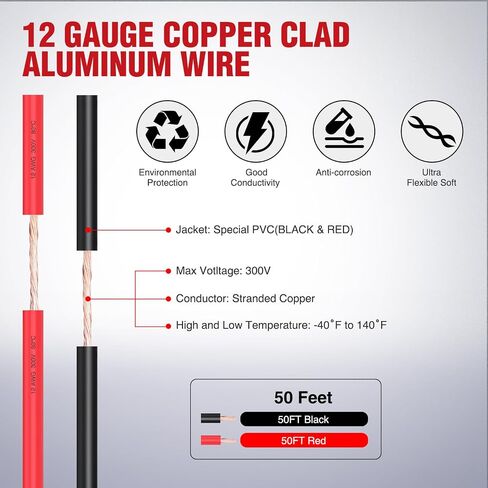 Nilight 100FT 18AWG Copper Clad Aluminum Wire 18/2 Gauge Red Black CCA Electrical Cable 2 Conductor Parallel 12V/24V DC Flexible Extension Cords for Car Audio Radio Speaker Amplifier, 2 Years Warranty in Saudi Arabia