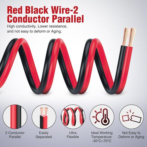 Nilight 100FT 18AWG Copper Clad Aluminum Wire 18/2 Gauge Red Black CCA Electrical Cable 2 Conductor Parallel 12V/24V DC Flexible Extension Cords for Car Audio Radio Speaker Amplifier, 2 Years Warranty in Saudi Arabia