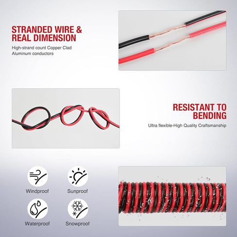 Nilight 100FT 18AWG Copper Clad Aluminum Wire 18/2 Gauge Red Black CCA Electrical Cable 2 Conductor Parallel 12V/24V DC Flexible Extension Cords for Car Audio Radio Speaker Amplifier, 2 Years Warranty in Saudi Arabia