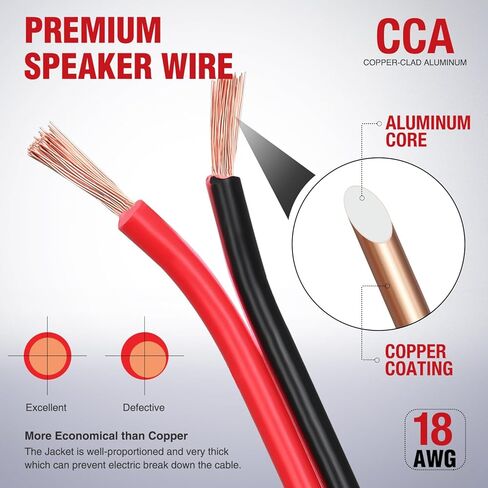 Nilight 100FT 18AWG سلك ألومنيوم مغطى بالنحاس 18/2 قياس أحمر أسود CCA كابل كهربائي 2 موصل متوازي 12 فولت/24 فولت تيار مستمر أسلاك تمديد مرنة لمكبر صوت راديو السيارة الصوتي، ضمان لمدة عامين in Kuwait