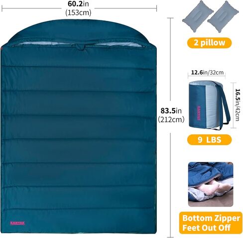 3 in 1 Use Double Sleeping Bag, Queen Size Sleeping Bag with 2 Pillows, Waterproof Sleeping Bag for Camping, Backpacking or Hiking, All Season 2 Person Sleeping Bag for Adults or Teens… in Saudi Arabia