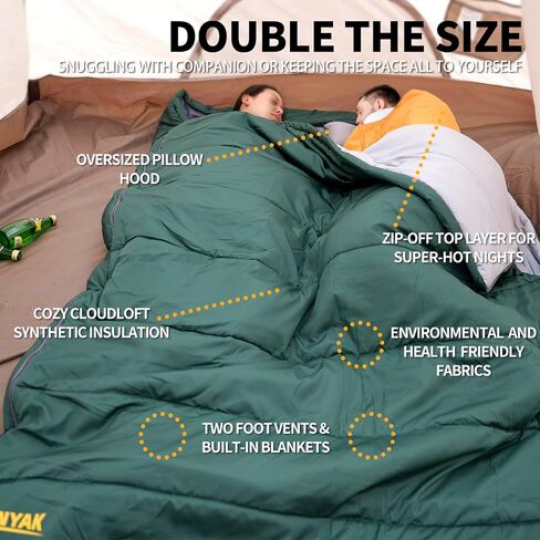 3 in 1 Use Double Sleeping Bag, Queen Size Sleeping Bag with 2 Pillows, Waterproof Sleeping Bag for Camping, Backpacking or Hiking, All Season 2 Person Sleeping Bag for Adults or Teens… in Saudi Arabia
