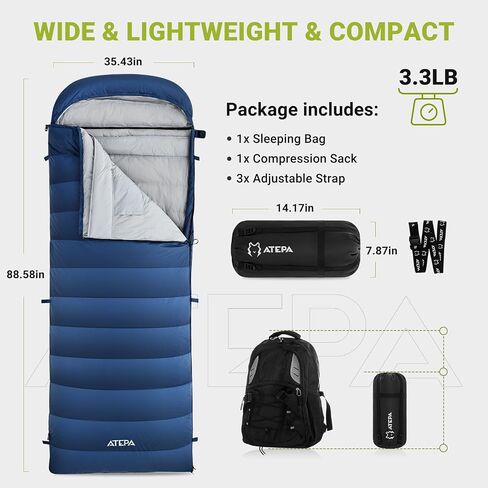ATEPA Down Sleeping Bags for Adults 650/700 FP, Ultralight Sleeping Bag for Backpacking, 0℉/30℉ Sleeping Bag for 1/2 Persons, Compact Sleeping Bag with Compression Sack for Hiking, Camping in Saudi Arabia