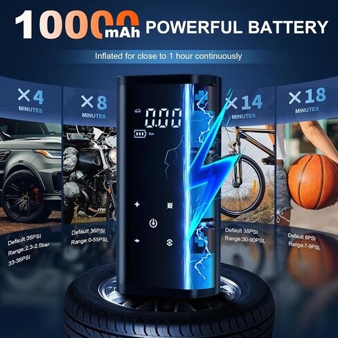 منفاخ إطارات LHBIZX ضاغط هواء محمول، مضخة هواء 12 فولت، منفاخ شاشة تعمل باللمس 150 رطل لكل بوصة مربعة، شاشة رقمية LED، كشف تلقائي لضغط الإطارات للسيارات والدراجات النارية والدراجات والكرات in Kuwait