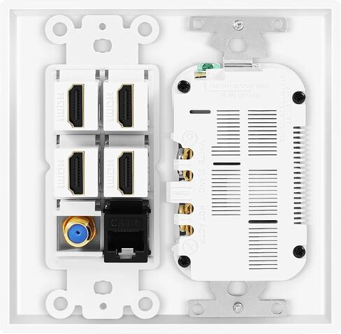 صندوق مخرج الوسائط المتعددة TNP - منفذ حائط HDMI محوري إيثرنت مع شحن USB، شاحن لوحة حائط USB ومخرج طاقة 15 أمبير، 4 منافذ HDMI، 1 منفذ إيثرنت Cat6 RJ45، منفذ كابل محوري، مقبس كيستون in Saudi Arabia