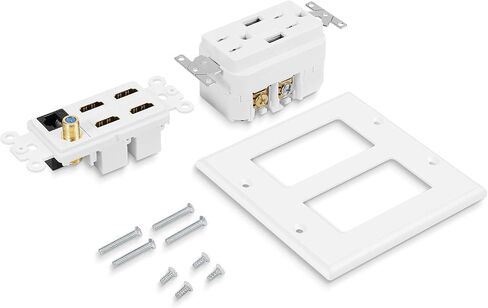 صندوق مخرج الوسائط المتعددة TNP - منفذ حائط HDMI محوري إيثرنت مع شحن USB، شاحن لوحة حائط USB ومخرج طاقة 15 أمبير، 4 منافذ HDMI، 1 منفذ إيثرنت Cat6 RJ45، منفذ كابل محوري، مقبس كيستون in Saudi Arabia
