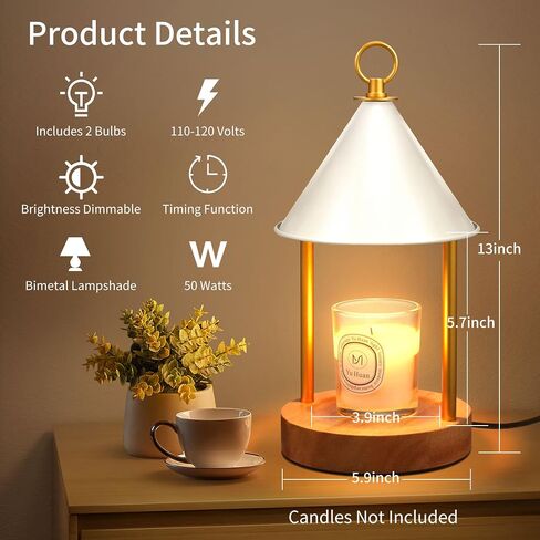 Candle Warmer Lamp,with Timer and Dimmable Flameless Scented Candle Wax Warmer,Bi Metal Shade Anti-scald Design Electric Candle Melter for Jar Candles with 2 Bulbs for Home Decor and Gift-Black in Saudi Arabia
