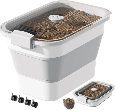 A-LuGei 20Lbs Collapsible Dog Food Storage Container,【Easy to Move】 Pet Food Container with Attachable Casters,【Keep Dry Food Fresh】 Cat Treart Container with Clear Airtight Lid and Measuring Cup in Saudi Arabia