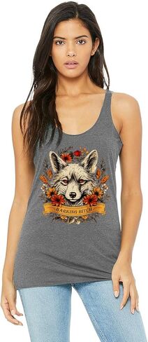 قميص بدون أكمام للسيدات "Barking B!tch" بظهر Racerback رمادي ثلاثي المزيج - رسم Alpha أنثى - من XSmall إلى 2XL (XXL) in Saudi Arabia