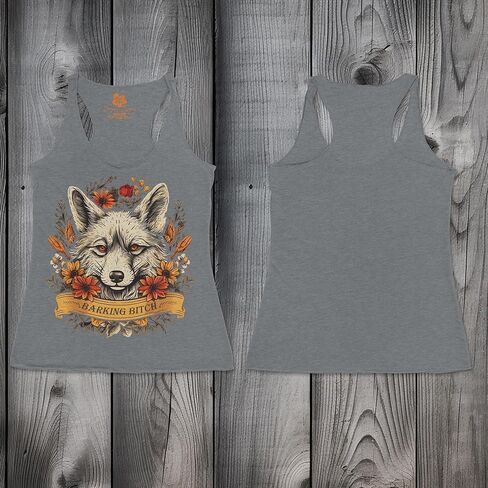 قميص بدون أكمام للسيدات "Barking B!tch" بظهر Racerback رمادي ثلاثي المزيج - رسم Alpha أنثى - من XSmall إلى 2XL (XXL) in Saudi Arabia