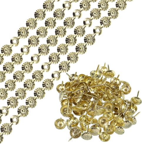 uxcell 15Pcs Upholstery Tacks Strips, 1Meter Flower Decorative Nail Trims for Sofa Headboard Chair Furniture with Upholstery Nails (11mm Gold) in Saudi Arabia