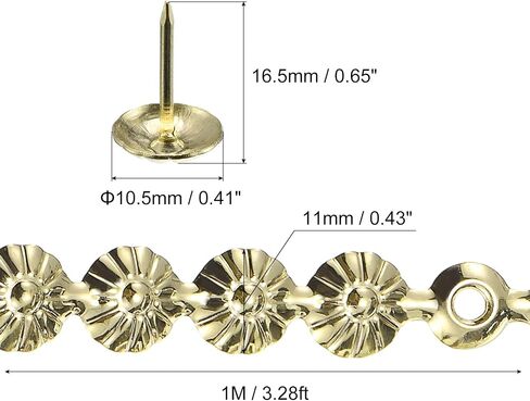 uxcell 15Pcs Upholstery Tacks Strips, 1Meter Flower Decorative Nail Trims for Sofa Headboard Chair Furniture with Upholstery Nails (11mm Gold) in Saudi Arabia
