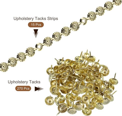 uxcell 15Pcs Upholstery Tacks Strips, 1Meter Flower Decorative Nail Trims for Sofa Headboard Chair Furniture with Upholstery Nails (11mm Gold) in Saudi Arabia