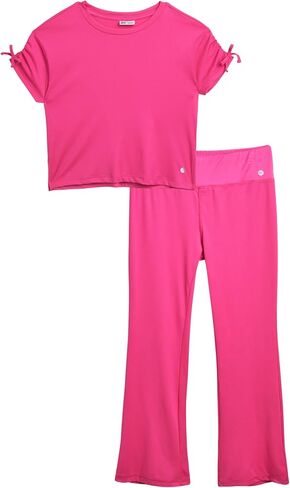 RBX Girls' Leggings Set - 2 Piece Ribbed T-Shirt and Flare Leg Yoga Pants - Athleisure Wide Leg Pants Set for Girls (7-12) in Saudi Arabia