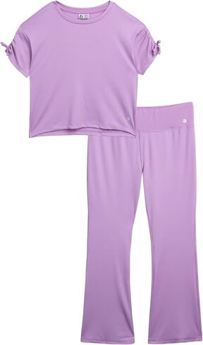 RBX Girls' Leggings Set - 2 Piece Ribbed T-Shirt and Flare Leg Yoga Pants - Athleisure Wide Leg Pants Set for Girls (7-12) in Saudi Arabia