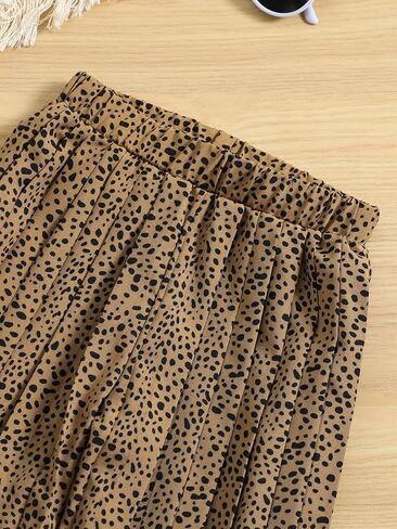 MakeMeChic Girl's Two Piece Summer Outfits Puff Short Sleeve T Shirt Flowy Pleated Wide Leg Pants in Saudi Arabia