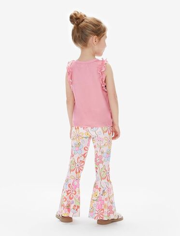 Disney Princess Girls Summer Outfits Girls Bell Bottom Pants Ruffles Sleeveless Tank Top Floral/Starry Flare Pants Suit in Saudi Arabia