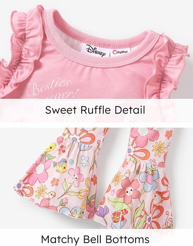 Disney Princess Girls Summer Outfits Girls Bell Bottom Pants Ruffles Sleeveless Tank Top Floral/Starry Flare Pants Suit in Saudi Arabia