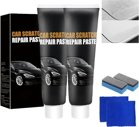 شمع إصلاح الخدوش للسيارة، مزيل خدوش السيارة الجديد 2024، مزيل الخدوش للمركبات، مجموعة شمع تلميع معجون إصلاح خدوش السيارة مع مسح وإسفنجة (قطعتان) in Kuwait
