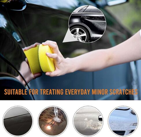 شمع إصلاح الخدوش للسيارة، مزيل خدوش السيارة الجديد 2024، مزيل الخدوش للمركبات، مجموعة شمع تلميع معجون إصلاح خدوش السيارة مع مسح وإسفنجة (قطعتان) in Kuwait