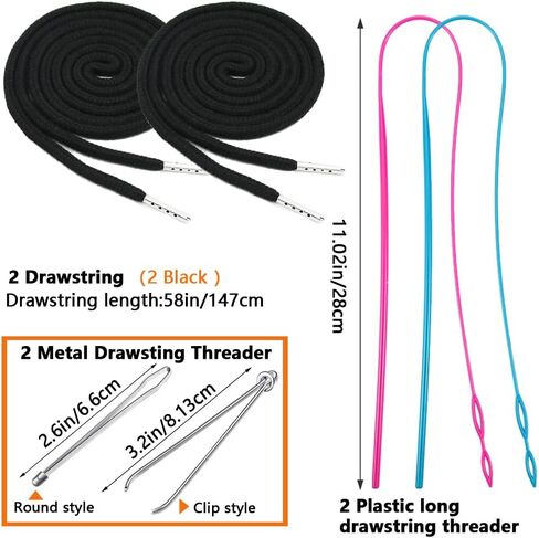 Hoodie String Replacement Drawstring Cord - Hoodie String with Easy Threader for Sweatpants Shorts Pants Jackets Coats (Black&White) in Saudi Arabia
