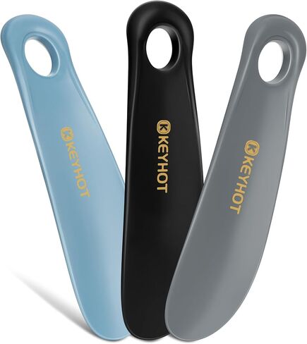 KEYHOT Plastic Shoe Horn Small -9 Inch Shoehorn with Handle - 3 Pack Mini Shoe Horns Short for Kids Shoe Horn Travel (Blue + Black + Grey) in Saudi Arabia