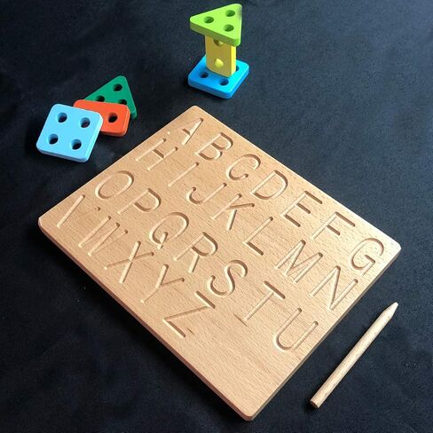 Mfumyy Montessori Alphabet Number Tracing Boards Double Sided Wooden Learn to Write ABC 123 Board Writing Practice Board for Kids Preschool Educational Toy,Homeschool Supplies (ABC+123 Board) in Saudi Arabia