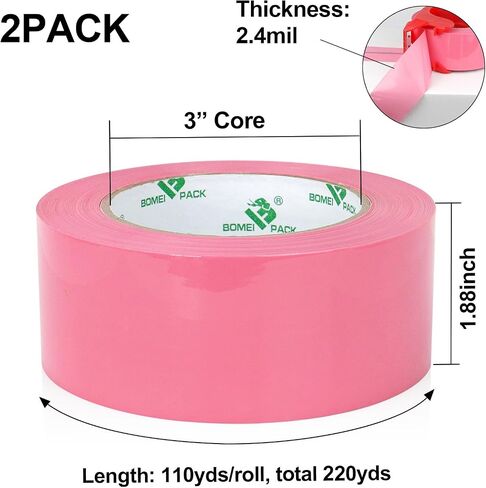 BOMEI PACK Pink Packing Tape with Dispenser, 2.4 Mil 1.88 Inch x 110 Yards, 2 Refills Rolls Color Box Tape for Moving, Shipping and Packaging in Saudi Arabia