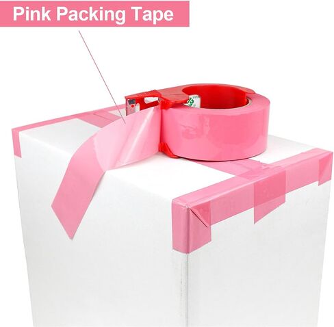 BOMEI PACK Pink Packing Tape with Dispenser, 2.4 Mil 1.88 Inch x 110 Yards, 2 Refills Rolls Color Box Tape for Moving, Shipping and Packaging in Saudi Arabia