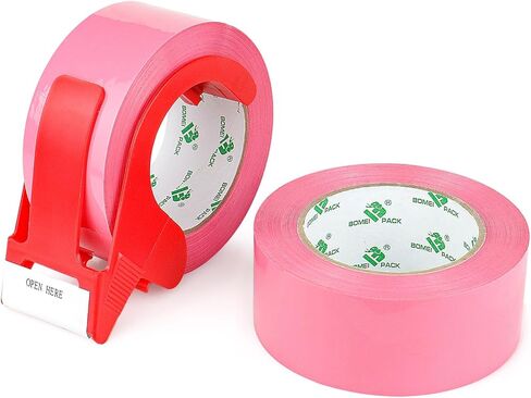 BOMEI PACK Pink Packing Tape with Dispenser, 2.4 Mil 1.88 Inch x 110 Yards, 2 Refills Rolls Color Box Tape for Moving, Shipping and Packaging in Saudi Arabia