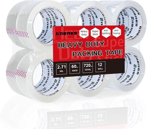 شريط تعبئة عالي التحمل 6 بكرات من Enenes، 2.7 مل 1.88 بوصة × 60 ياردة، شفاف للغاية ومصمم للتخزين والتعبئة والشحن والبريد (6 بكرات إجمالي 360 سنة) in Kuwait