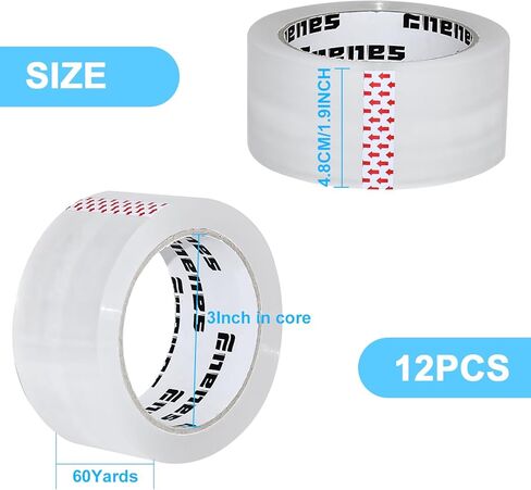 شريط تعبئة عالي التحمل 6 بكرات من Enenes، 2.7 مل 1.88 بوصة × 60 ياردة، شفاف للغاية ومصمم للتخزين والتعبئة والشحن والبريد (6 بكرات إجمالي 360 سنة) in Kuwait