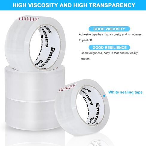 شريط تعبئة عالي التحمل 6 بكرات من Enenes، 2.7 مل 1.88 بوصة × 60 ياردة، شفاف للغاية ومصمم للتخزين والتعبئة والشحن والبريد (6 بكرات إجمالي 360 سنة) in Kuwait