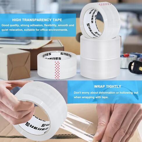 شريط تعبئة عالي التحمل 6 بكرات من Enenes، 2.7 مل 1.88 بوصة × 60 ياردة، شفاف للغاية ومصمم للتخزين والتعبئة والشحن والبريد (6 بكرات إجمالي 360 سنة) in Kuwait