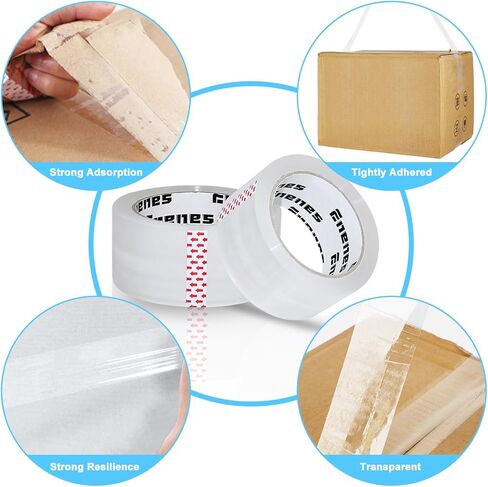شريط تعبئة عالي التحمل 6 بكرات من Enenes، 2.7 مل 1.88 بوصة × 60 ياردة، شفاف للغاية ومصمم للتخزين والتعبئة والشحن والبريد (6 بكرات إجمالي 360 سنة) in Kuwait
