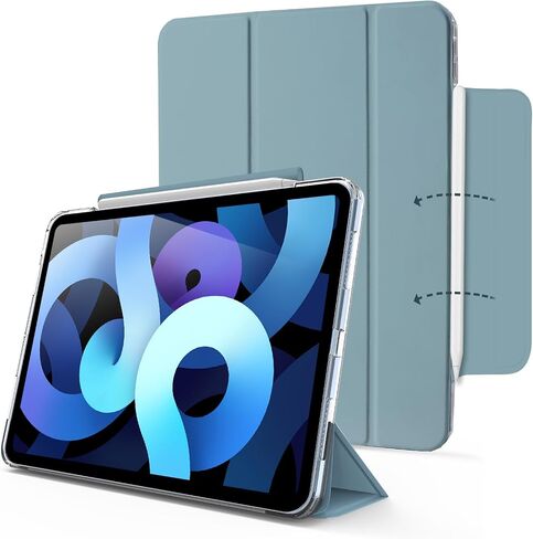 حافظة MYGROO لجهاز iPad Air الجيل الخامس 2022، حافظة Air الجيل الرابع، غطاء ذكي ثلاثي الطي مع غطاء شفاف، نوم واستيقاظ تلقائي، رفيع وخفيف الوزن، أزرق ضبابي in Kuwait