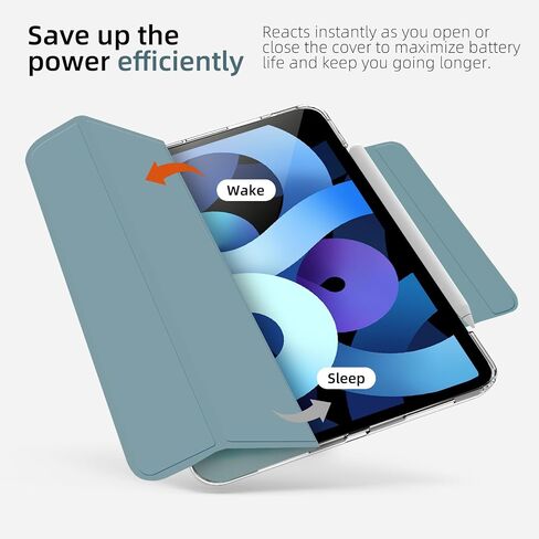 حافظة MYGROO لجهاز iPad Air الجيل الخامس 2022، حافظة Air الجيل الرابع، غطاء ذكي ثلاثي الطي مع غطاء شفاف، نوم واستيقاظ تلقائي، رفيع وخفيف الوزن، أزرق ضبابي in Kuwait